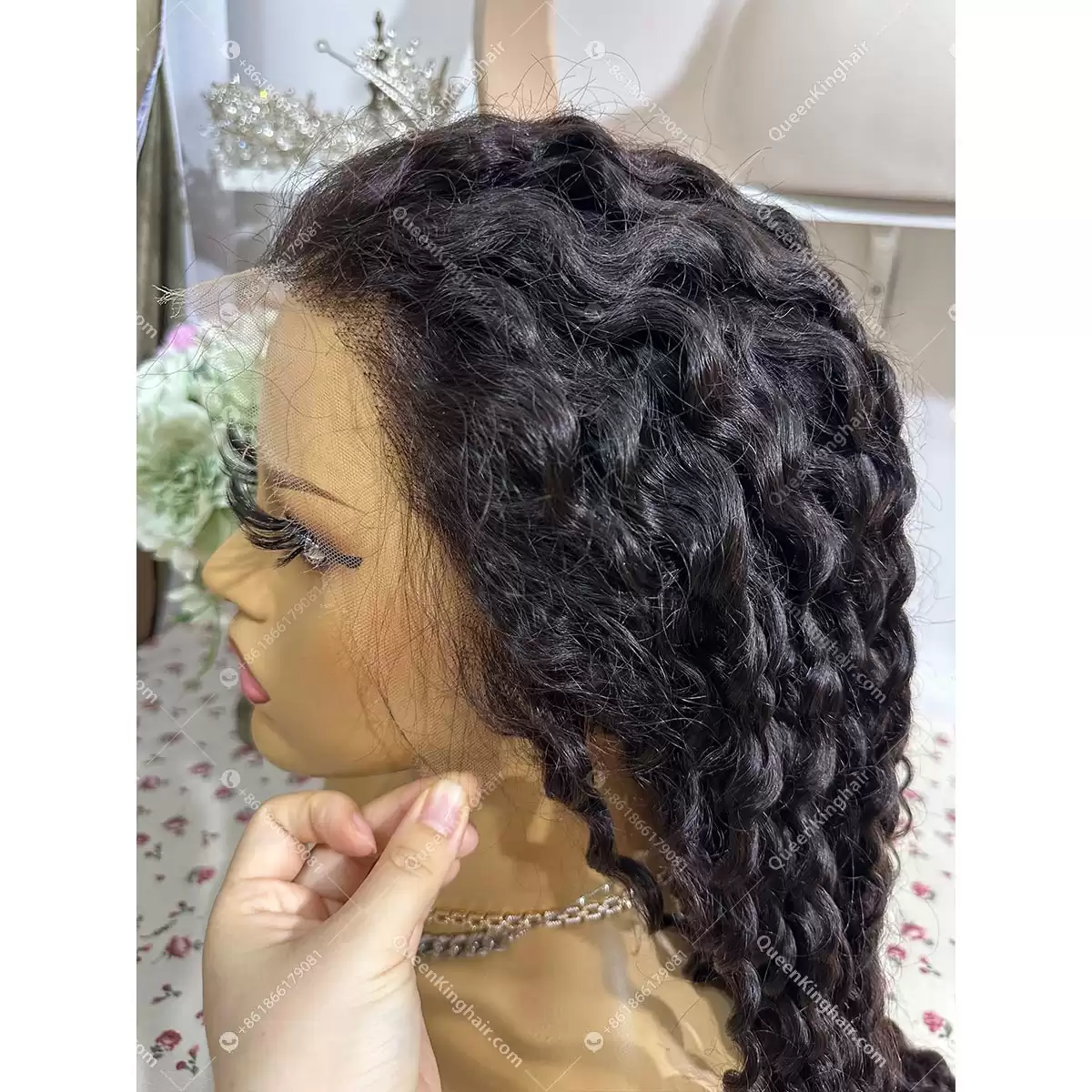 30 inches 13x6 full Hd lace formal 250% density natural color deep curly wig