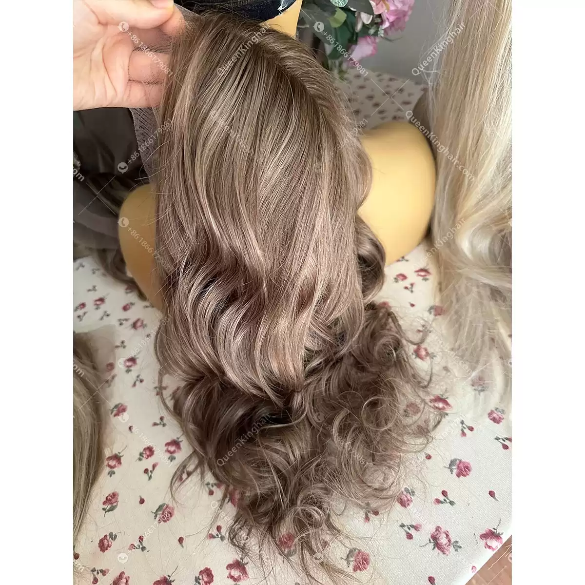 14inches full lace wig transparent lace 130% density Luna ashy brown with rose gold balayage