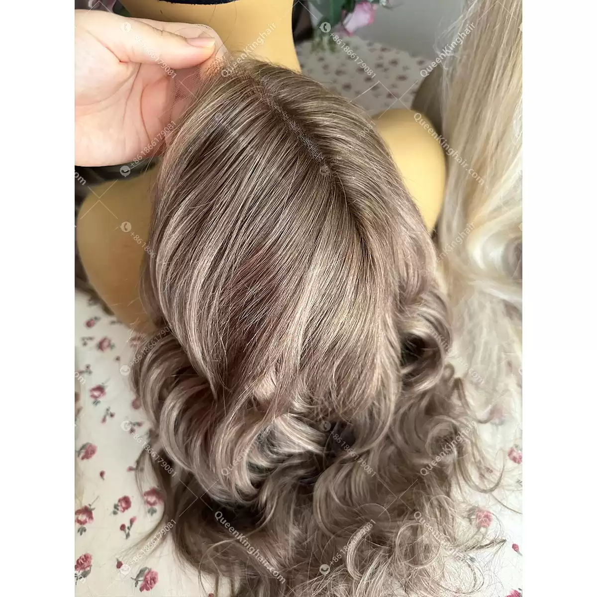 14inches full lace wig transparent lace 130% density Luna ashy brown with rose gold balayage