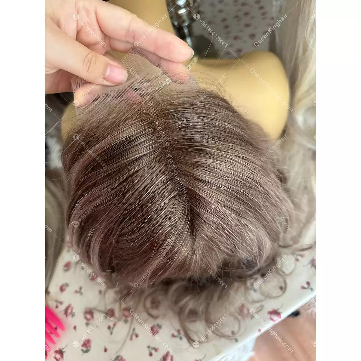 14inches full lace wig transparent lace 130% density Luna ashy brown with rose gold balayage