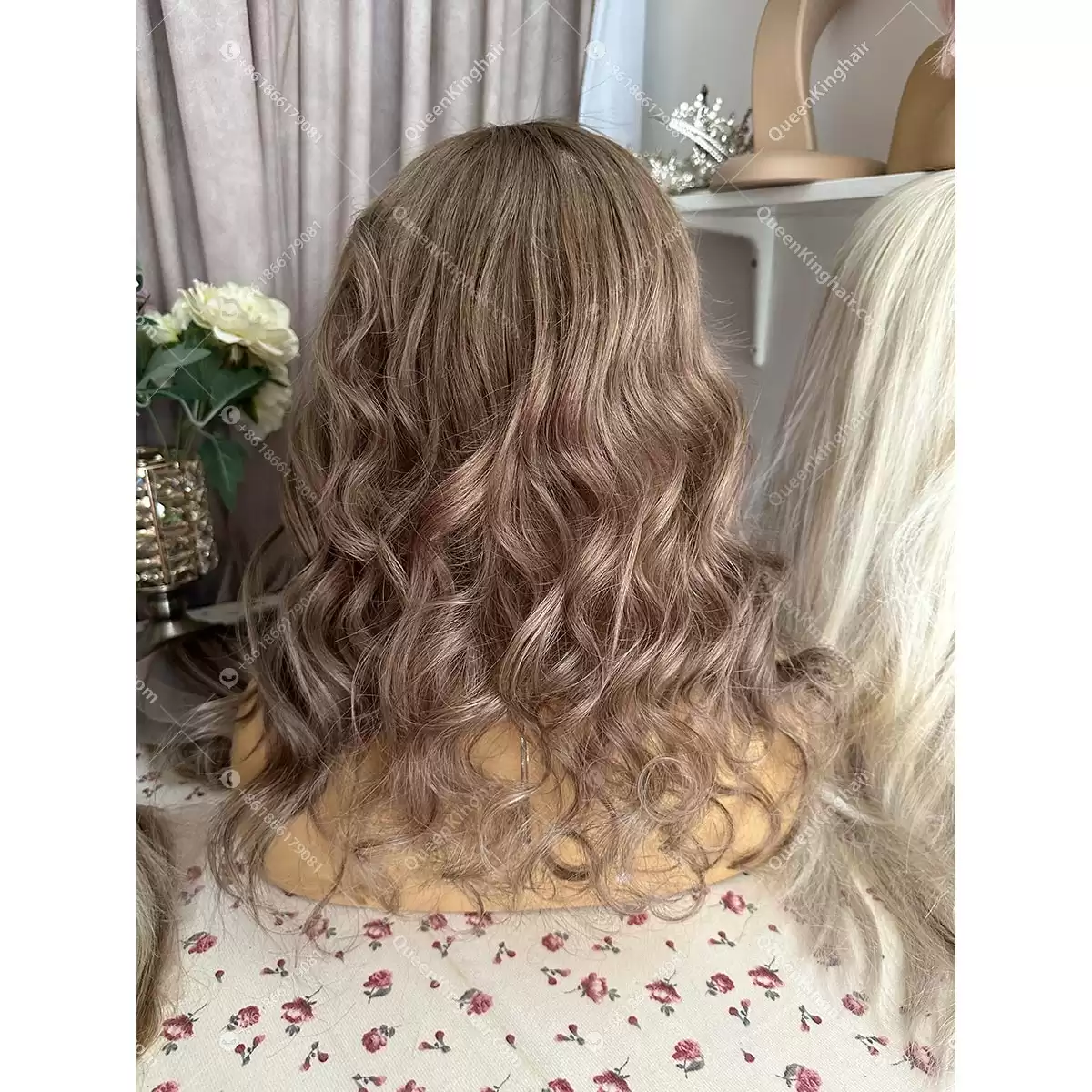 14inches full lace wig transparent lace 130% density Luna ashy brown with rose gold balayage
