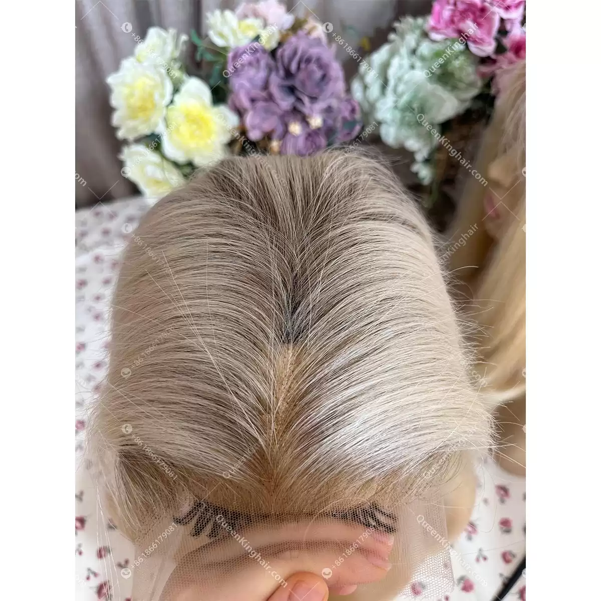 14 inches 13x6 Hd lace virgin hair frontal ashy brown roots and white blonde hair