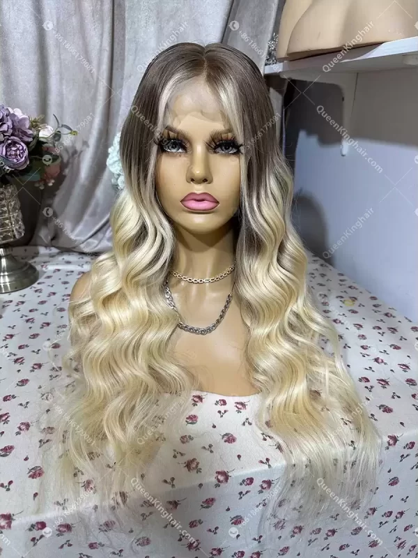26 inches 13x6 transparent lace 150% density ombré blonde with face framing color