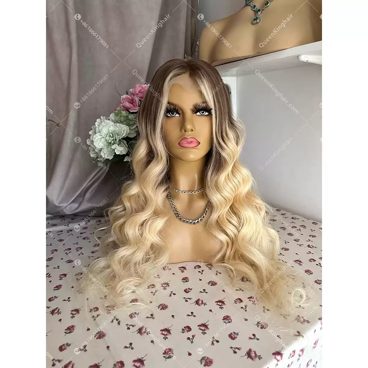 26 inches 13x6 transparent lace 150% density ombré blonde with face framing color