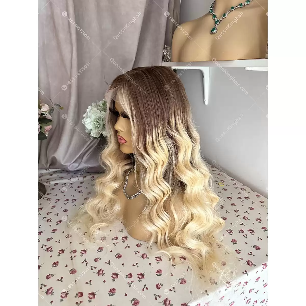 26 inches 13x6 transparent lace 150% density ombré blonde with face framing color