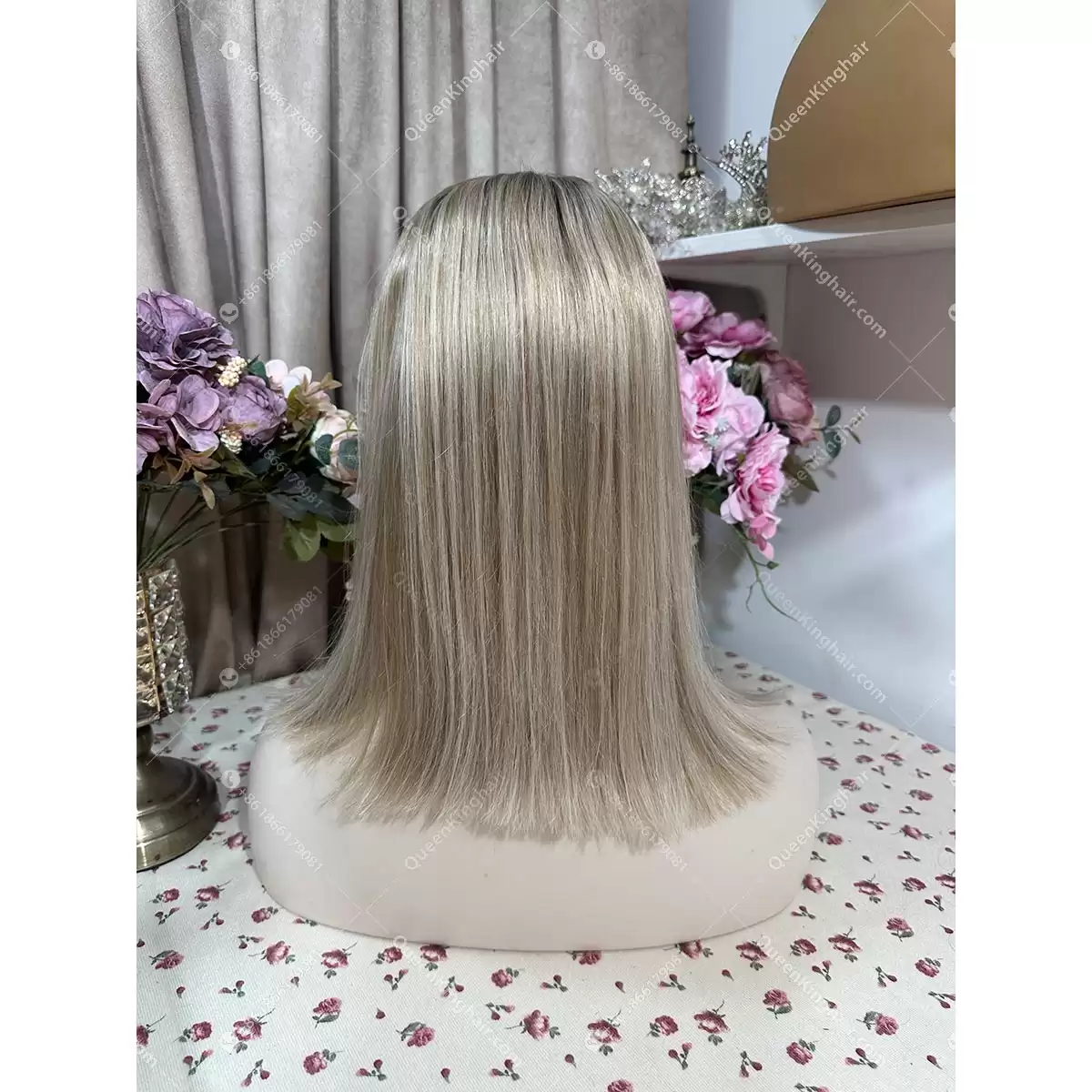Bella ombré ashy brown roots and light blonde highlights 13x6 150% density transparent lace bob
