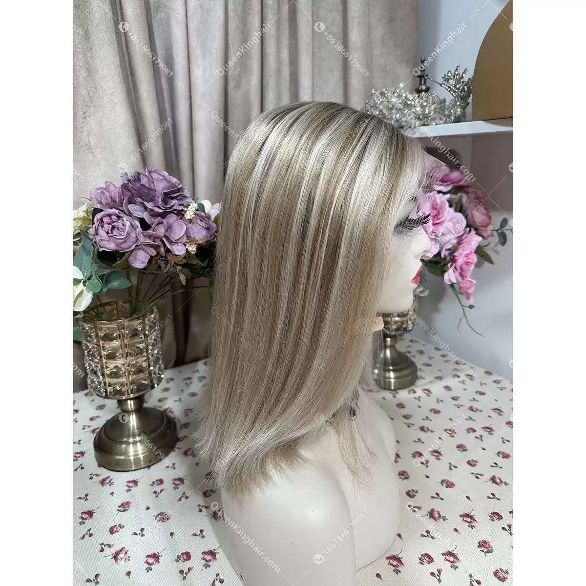 Bella ombré ashy brown roots and light blonde highlights 13x6 150% density transparent lace bob