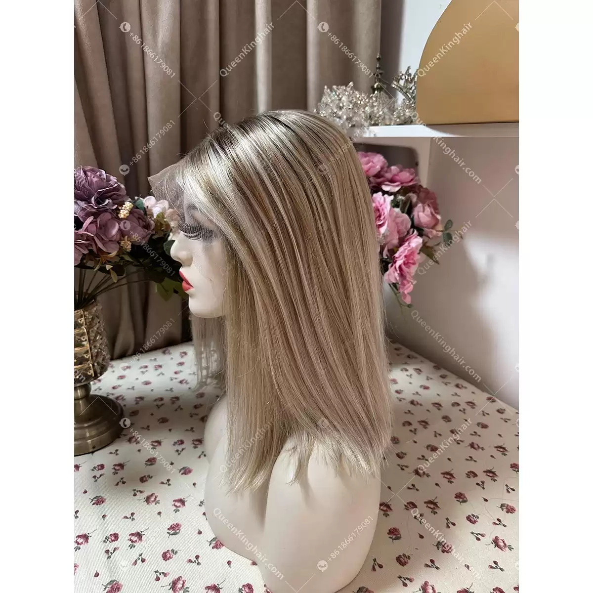 Bella ombré ashy brown roots and light blonde highlights 13x6 150% density transparent lace bob