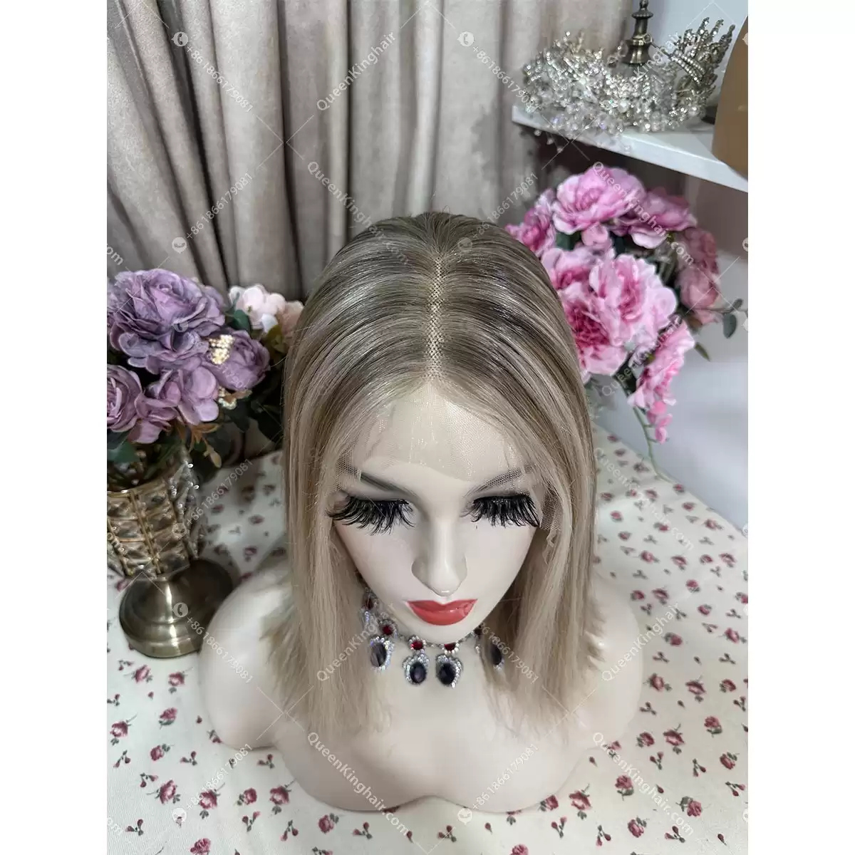 Bella ombré ashy brown roots and light blonde highlights 13x6 150% density transparent lace bob