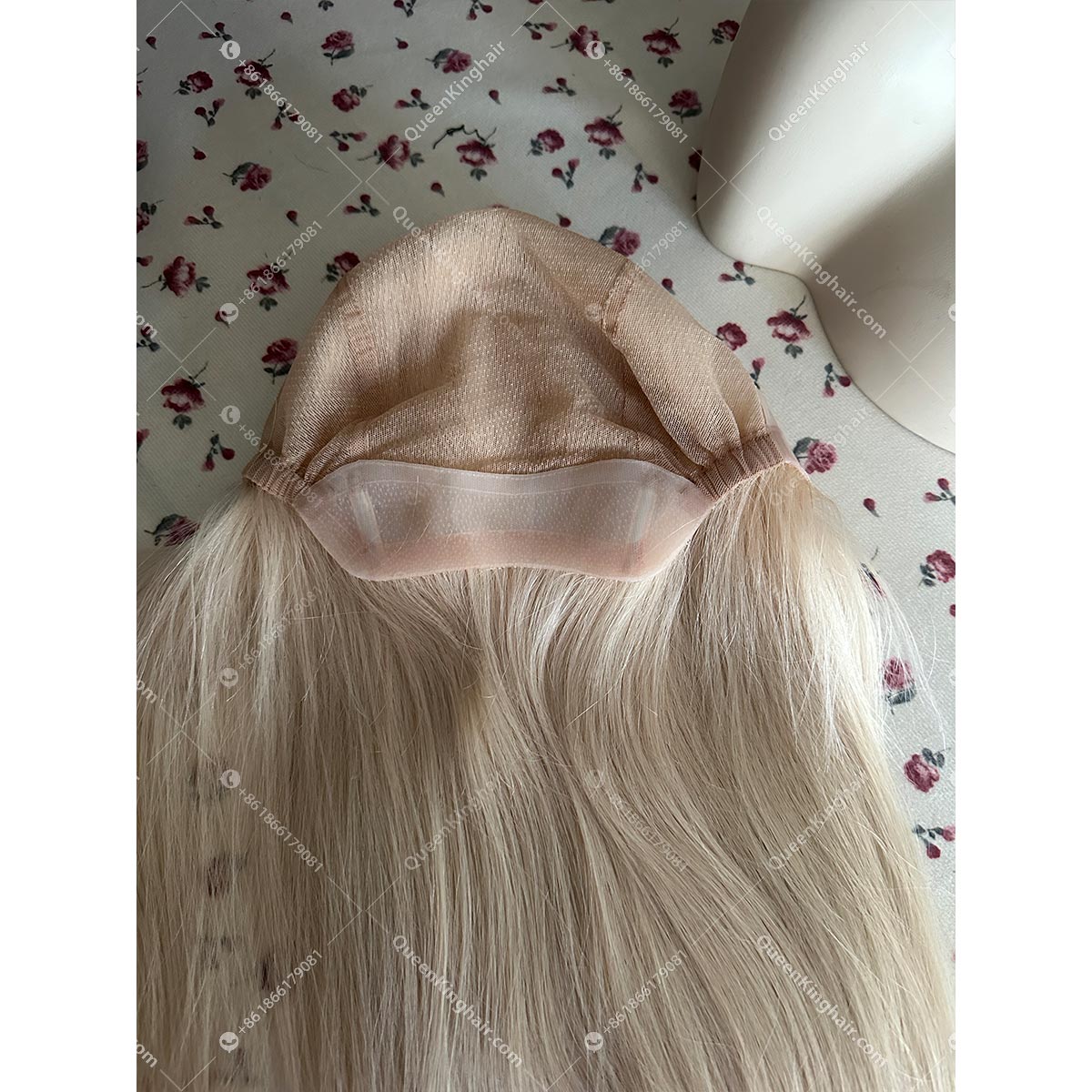 Medical wig double drawn virgin hair white blonde all handmade pu in hairline Ear tab and nape