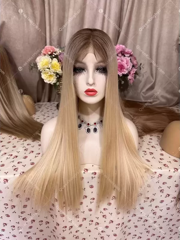 Ombré blonde 13x6 transparent lace double drawn virgin hair wig