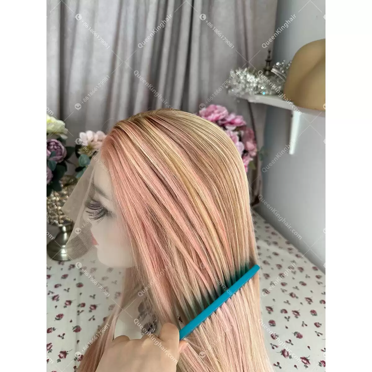 Baby pink blonde and brown balayage wig transparent lace 13x6 150% density
