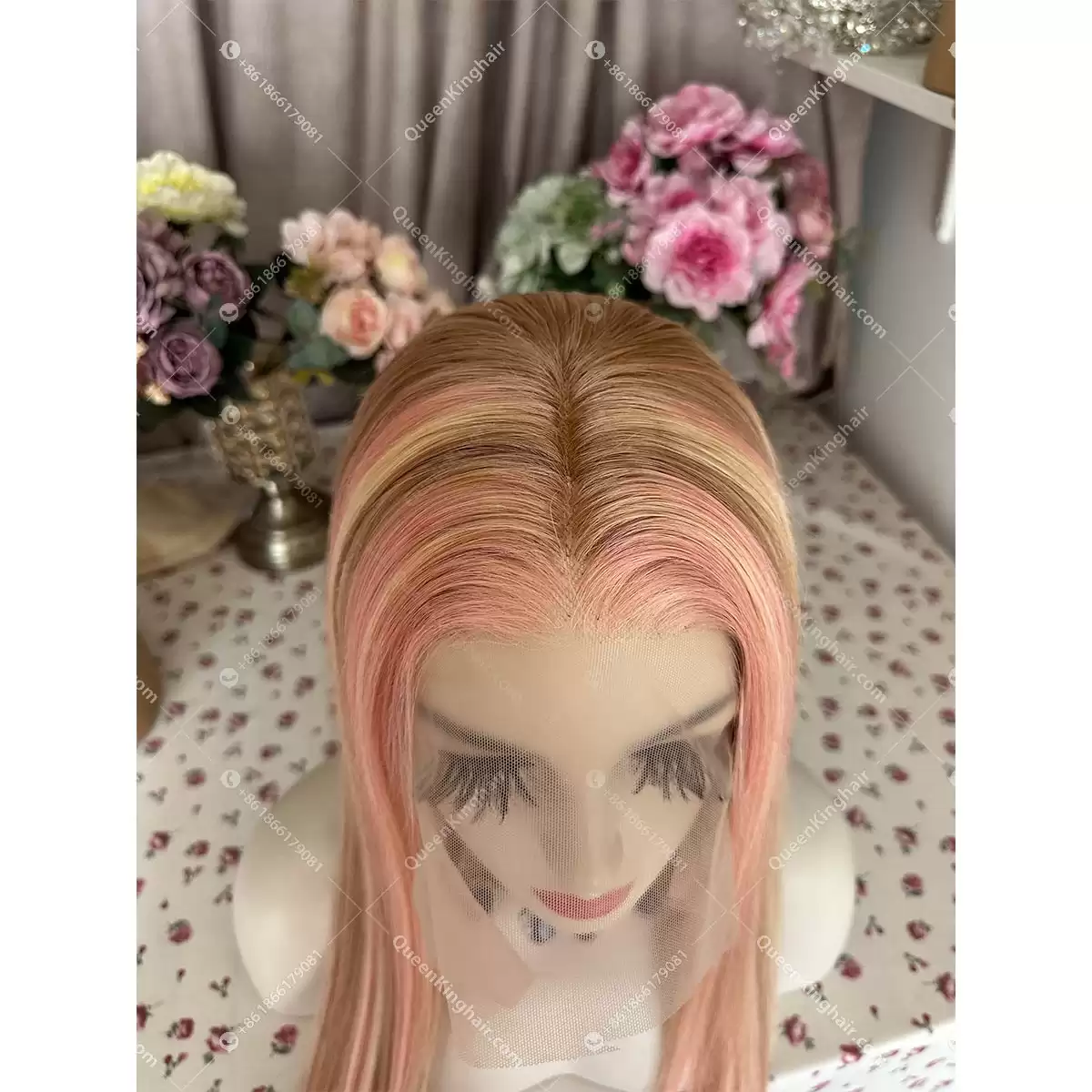 Baby pink blonde and brown balayage wig transparent lace 13x6 150% density