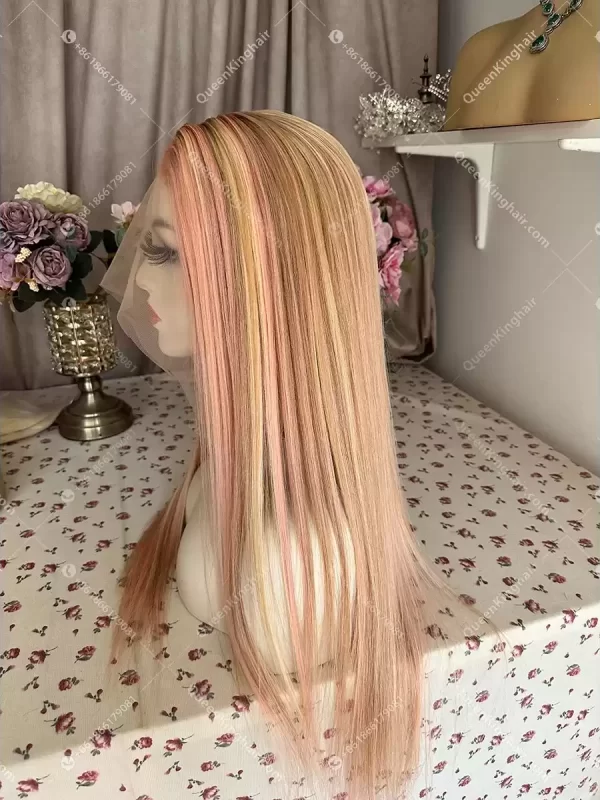 Baby pink blonde and brown balayage wig transparent lace 13x6 150% density
