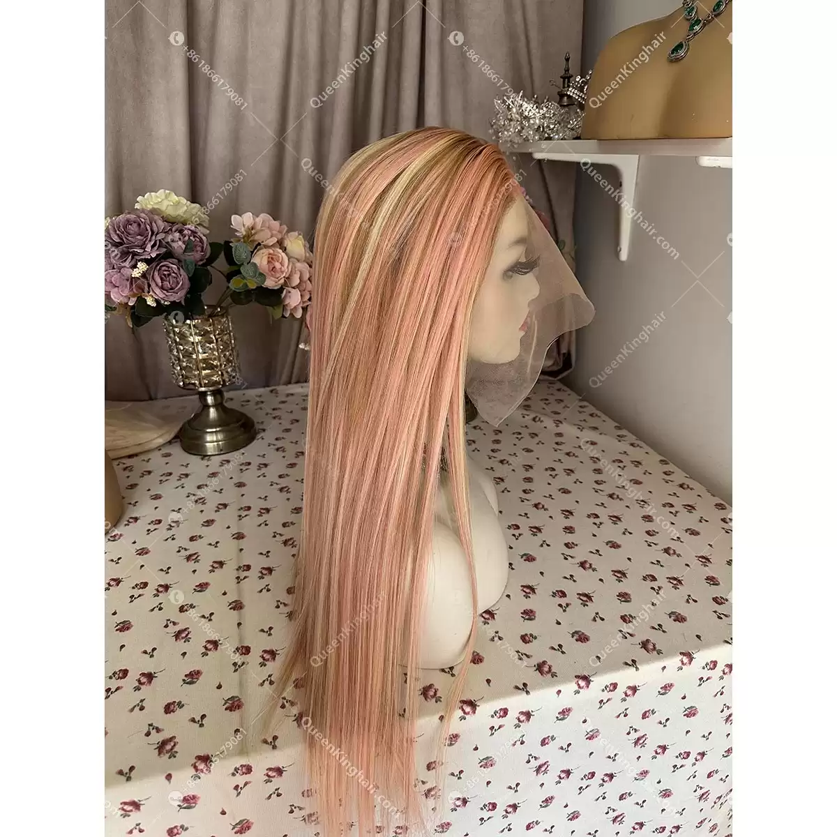 Baby pink blonde and brown balayage wig transparent lace 13x6 150% density
