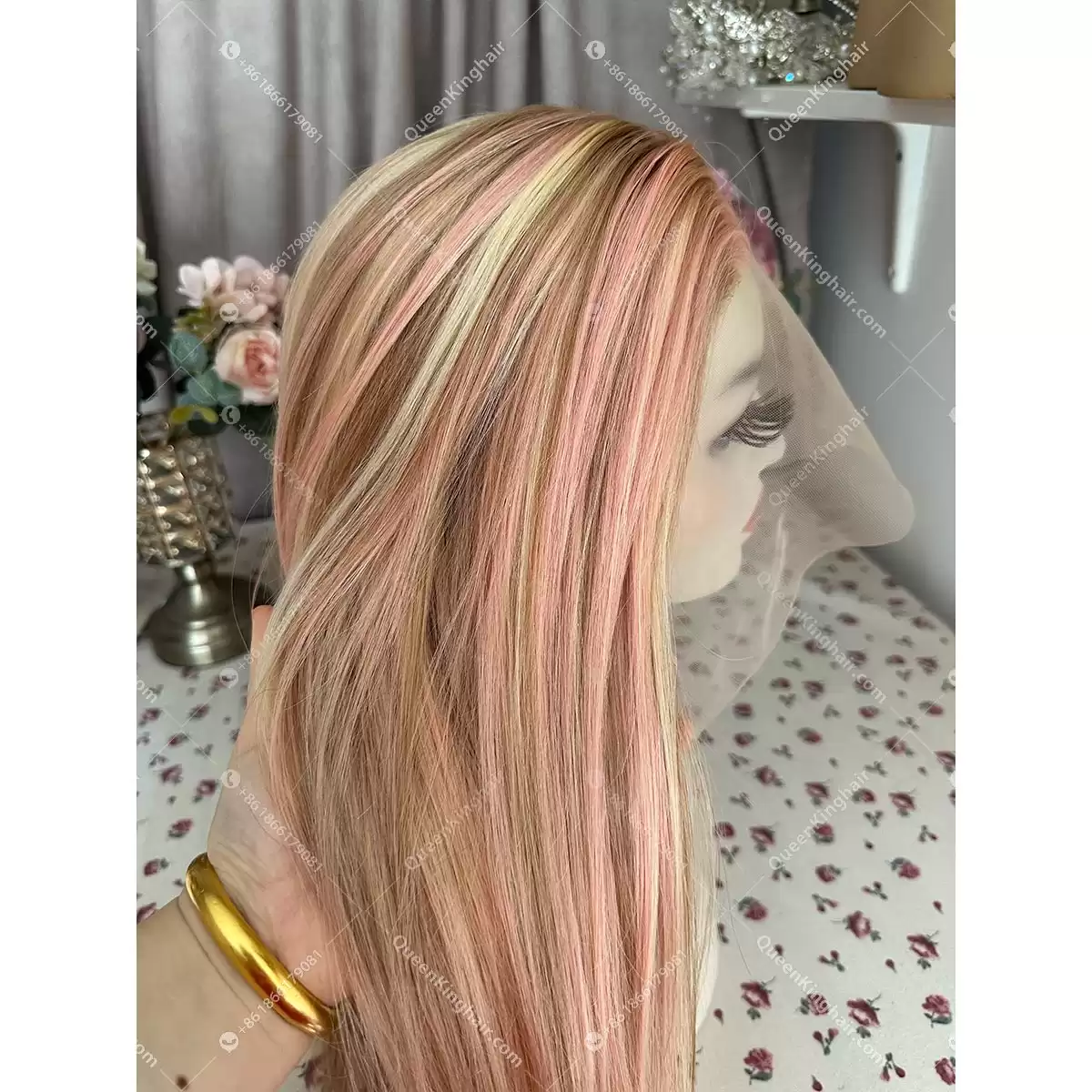 Baby pink blonde and brown balayage wig transparent lace 13x6 150% density