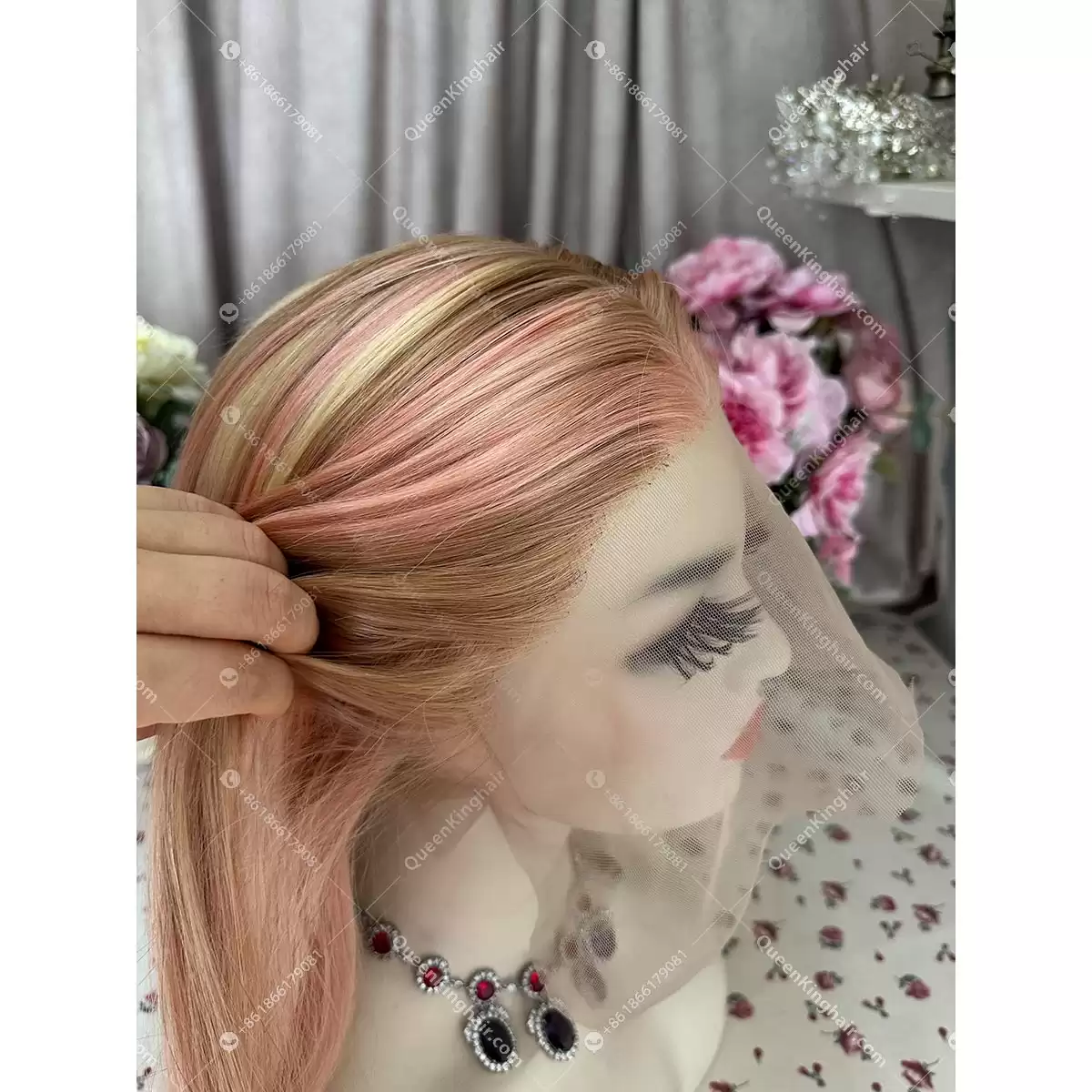 Baby pink blonde and brown balayage wig transparent lace 13x6 150% density