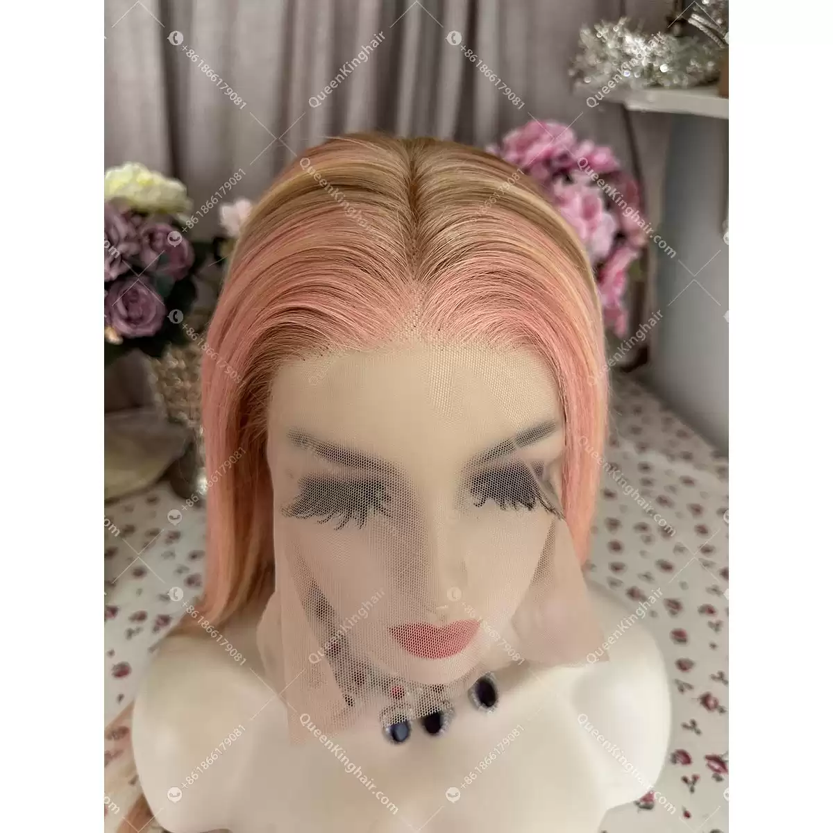 Baby pink blonde and brown balayage wig transparent lace 13x6 150% density