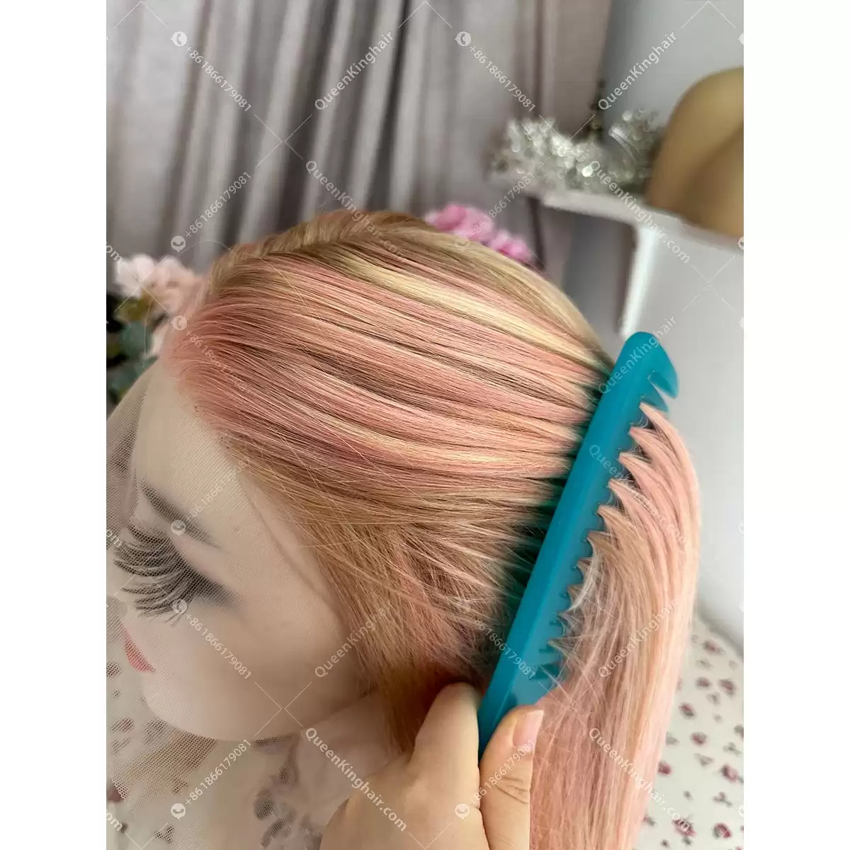 Baby pink blonde and brown balayage wig transparent lace 13x6 150% density