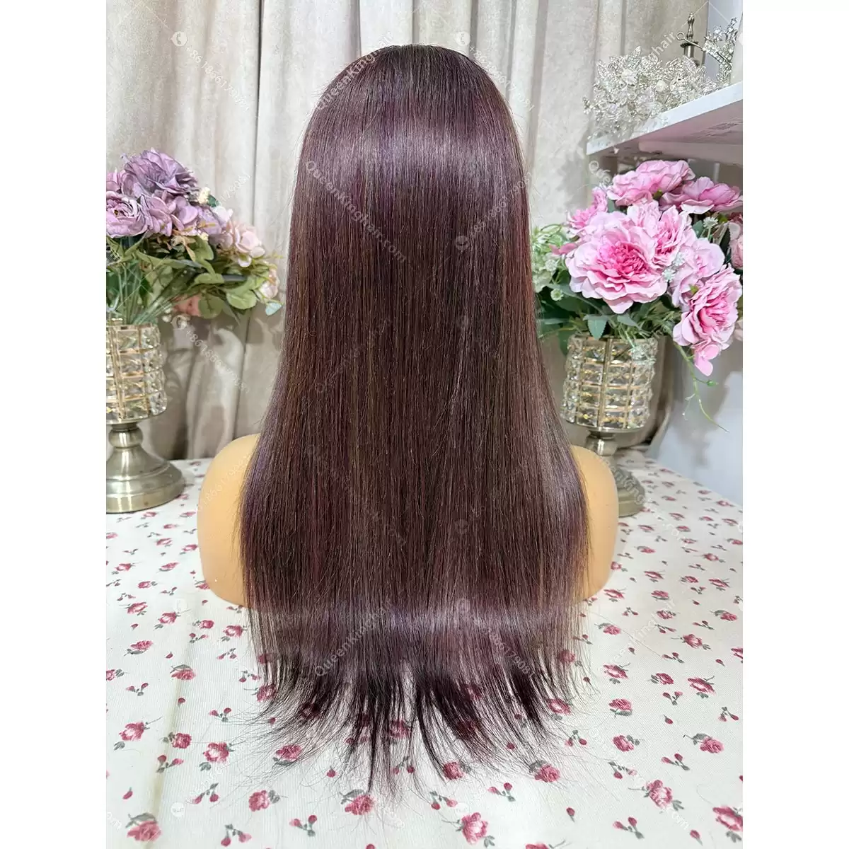 Burgundy and dark brown lowlight ombré balayage 13x6 transparent lace 150% density Straight