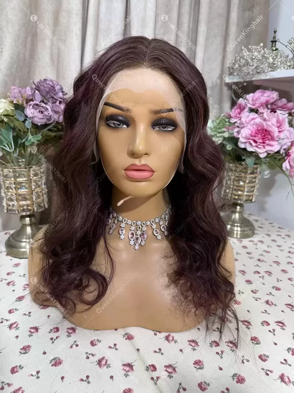 Burgundy and dark brown lowlight ombré balayage 13x6 transparent lace 150% density