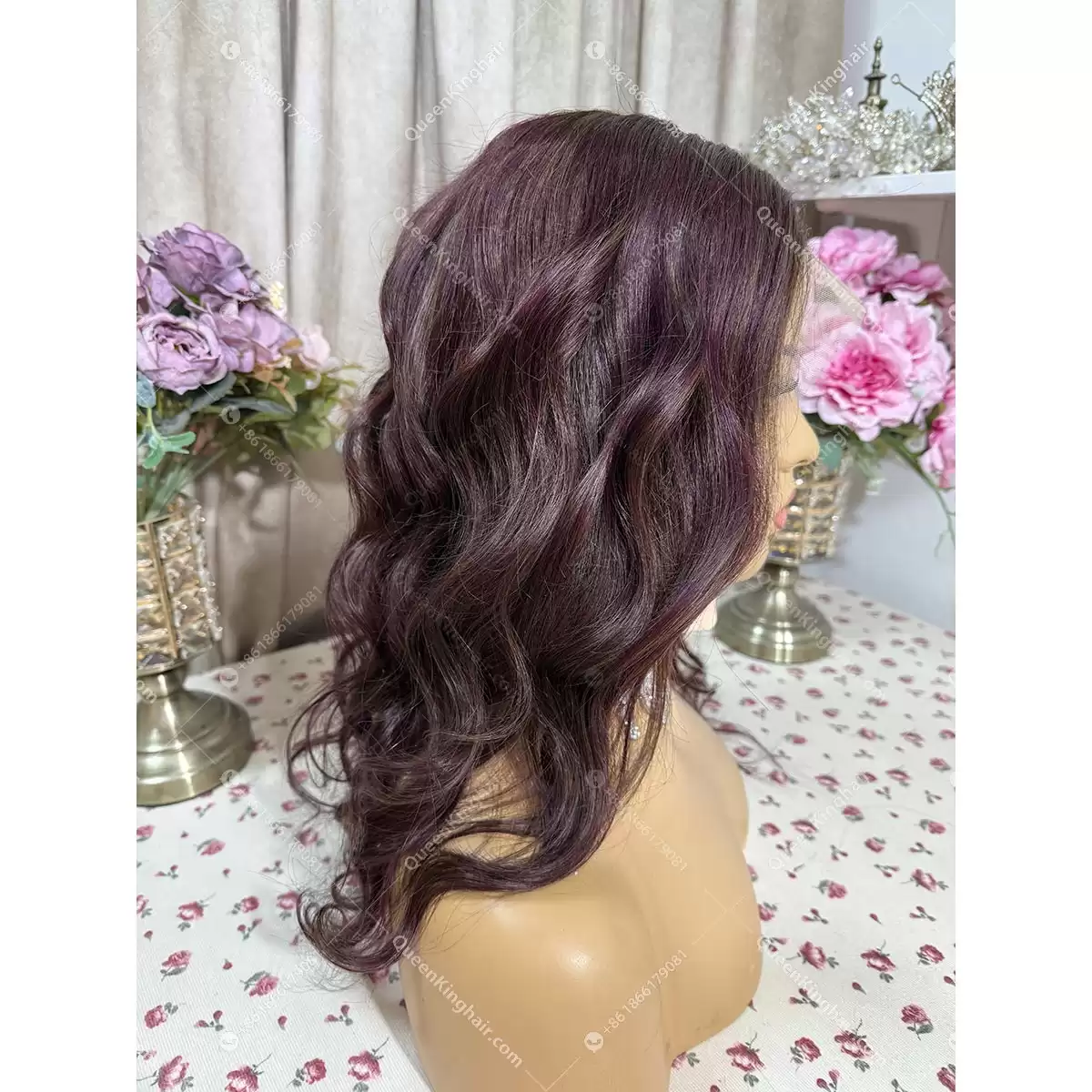 Burgundy and dark brown lowlight ombré balayage 13x6 transparent lace 150% density