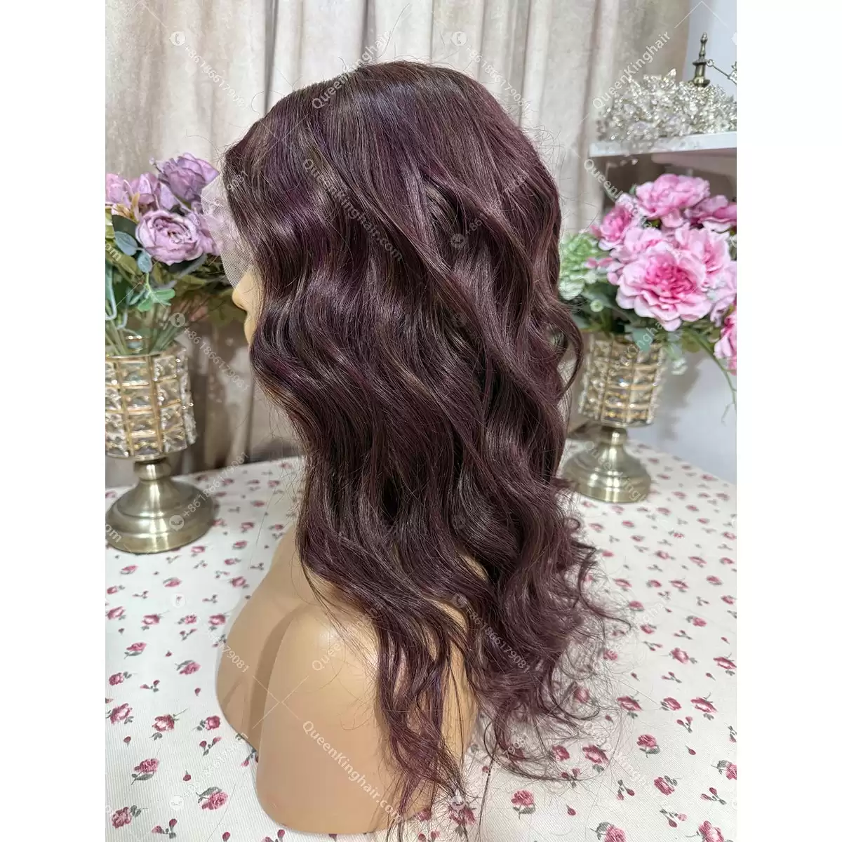 Burgundy and dark brown lowlight ombré balayage 13x6 transparent lace 150% density