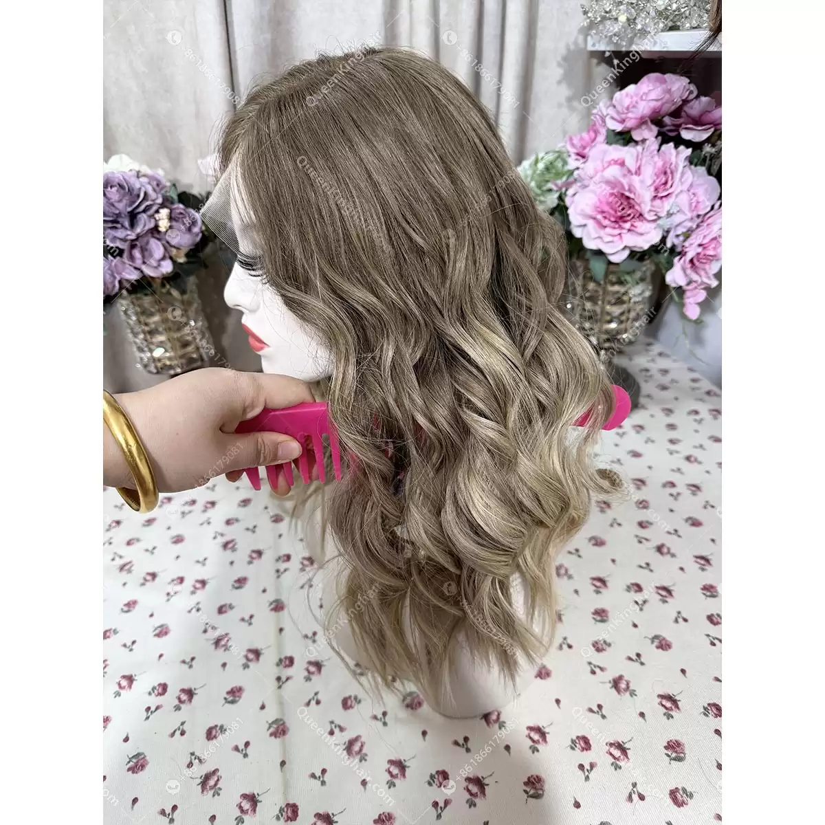 Ombré balayage brown roots with blonde and ashy brown balayage 13x5 Hd lace double drawn European virgin hair Wavy