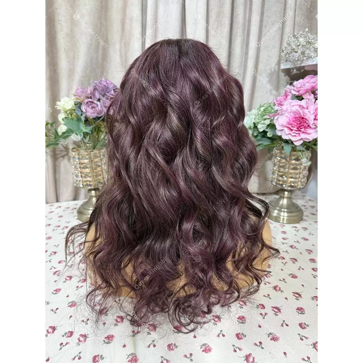 Burgundy and dark brown lowlight ombré balayage 13x6 transparent lace 150% density