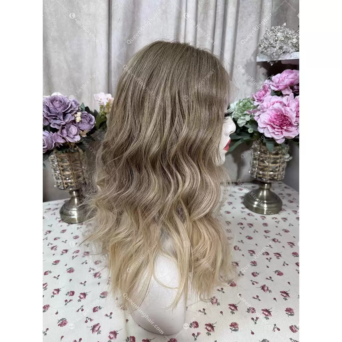 Ombré balayage brown roots with blonde and ashy brown balayage 13x5 Hd lace double drawn European virgin hair Wavy