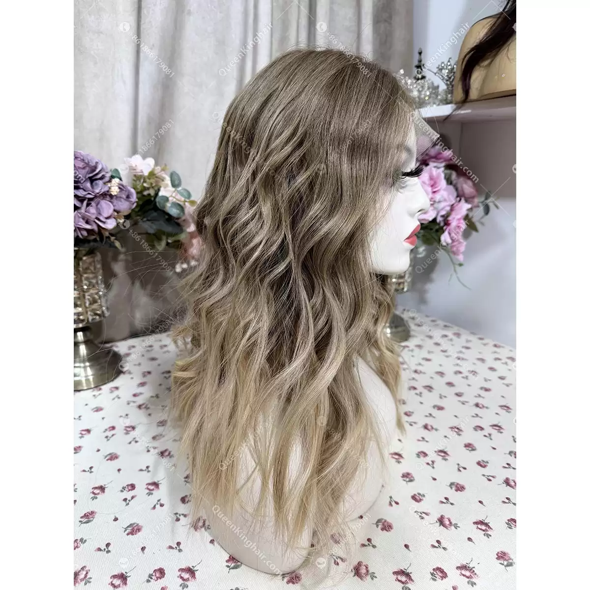 Ombré balayage brown roots with blonde and ashy brown balayage 13x5 Hd lace double drawn European virgin hair Wavy