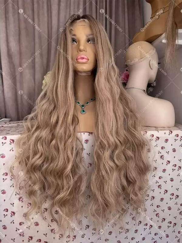 30 inches 13x6 transparent lace 500 grams double drawn virgin hair ashy blonde balayage color wig