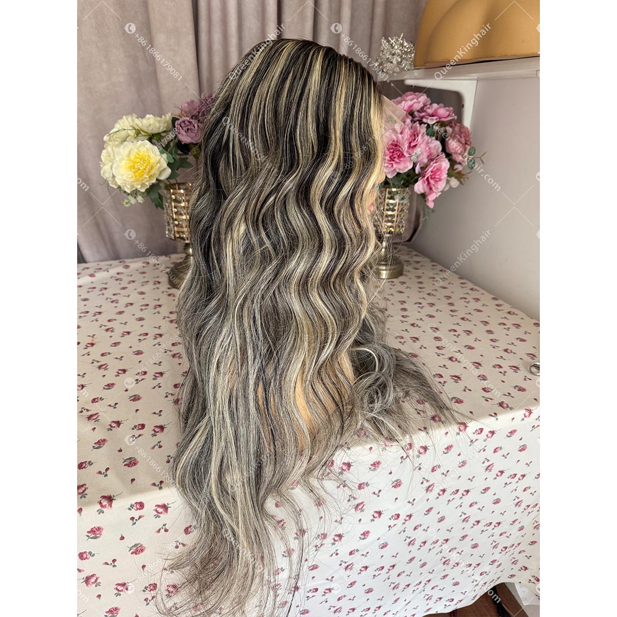 Ombré 613 blonde and natural black balayage 13x6 150% density transparent lace wavy
