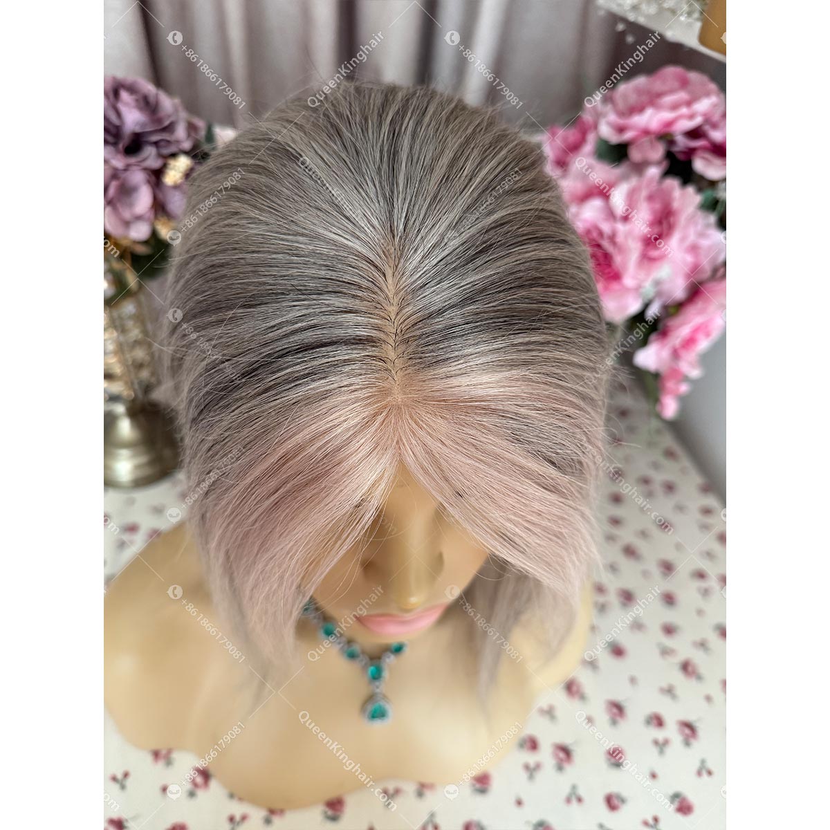 Grey hair topper 8x8 with 4x4 silk base remy hair