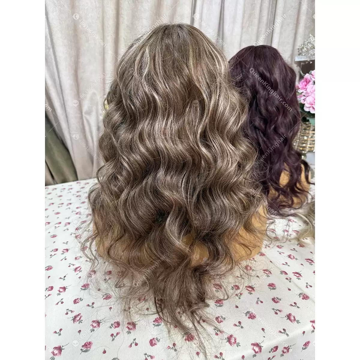 Brown and blonde highlights full handmade with 4x4 silk base comfortable cap with ear tab 16 inches 150% density