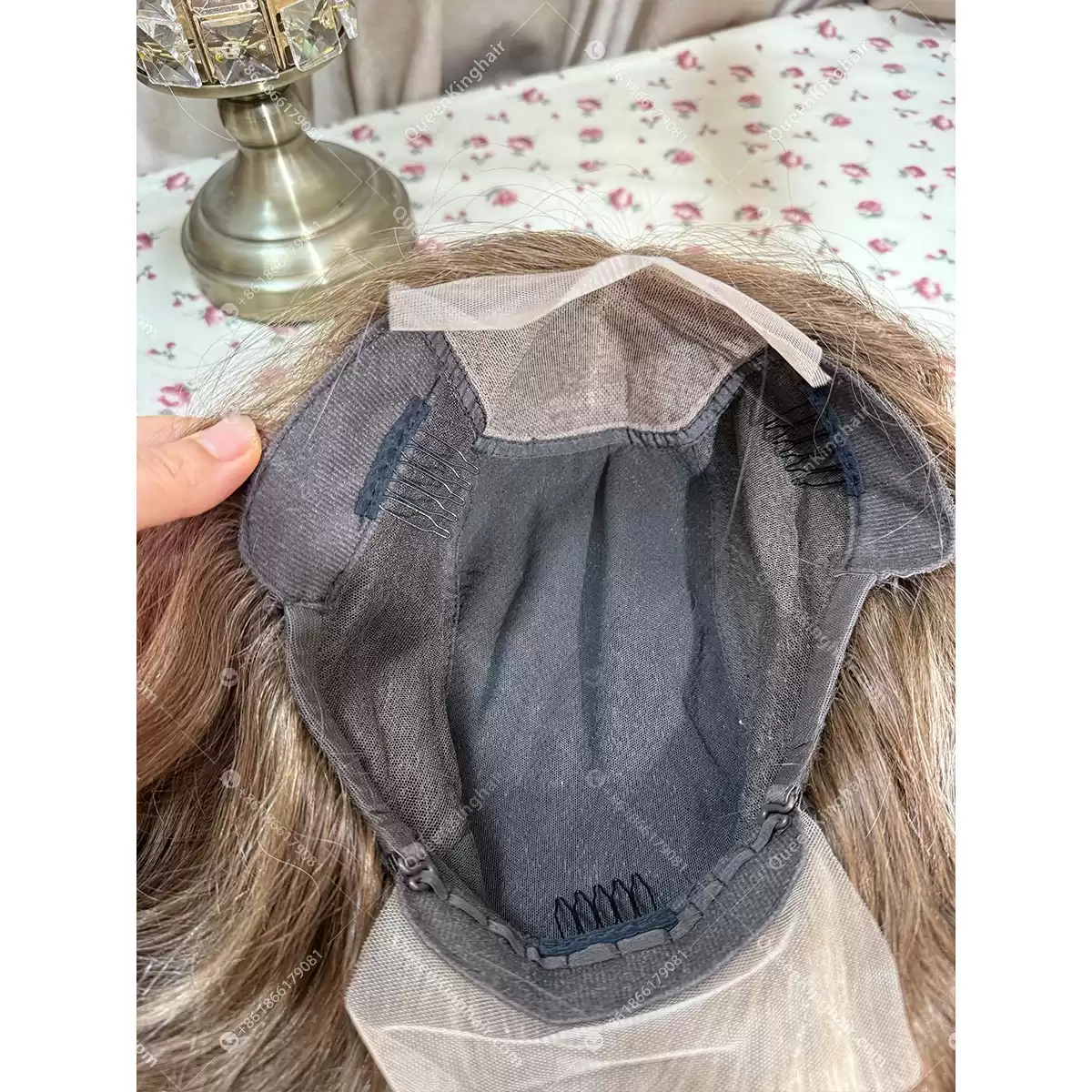 Brown and blonde highlights full handmade with 4x4 silk base comfortable cap with ear tab 16 inches 150% density