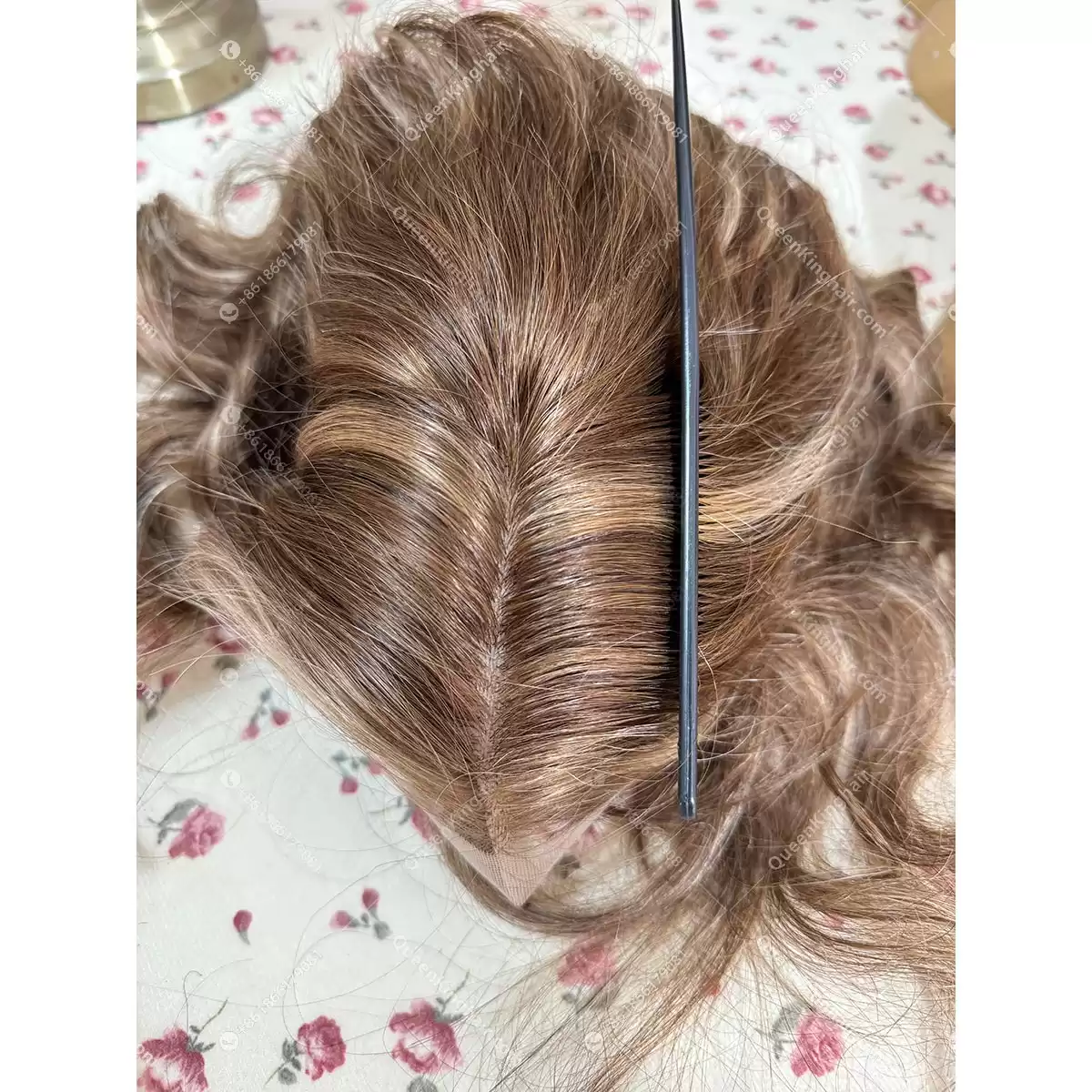 Brown and blonde highlights full handmade with 4x4 silk base comfortable cap with ear tab 16 inches 150% density