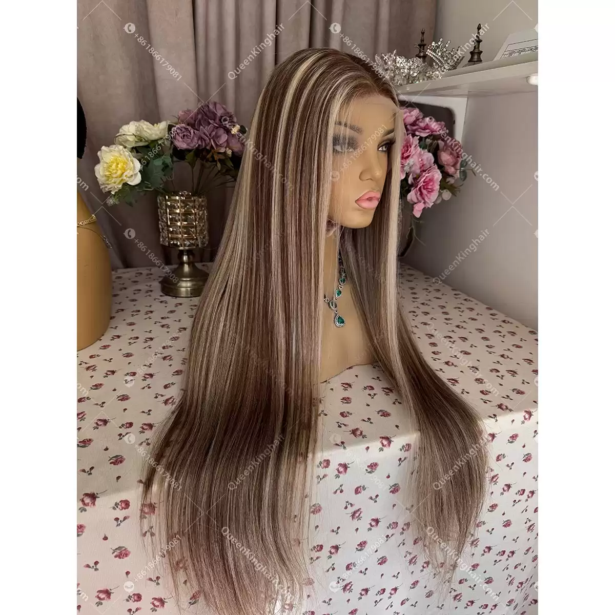 30 inches 13x6 transparent lace large cap 250% density brown and blonde balayage with blonde face framing color