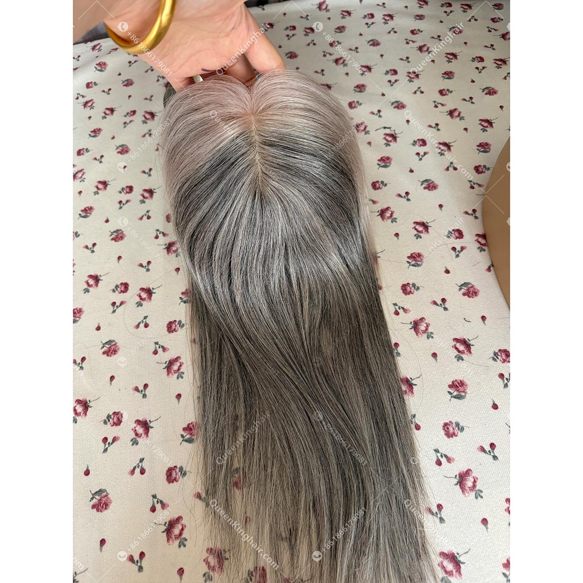 Grey hair topper 8x8 with 4x4 silk base remy hair