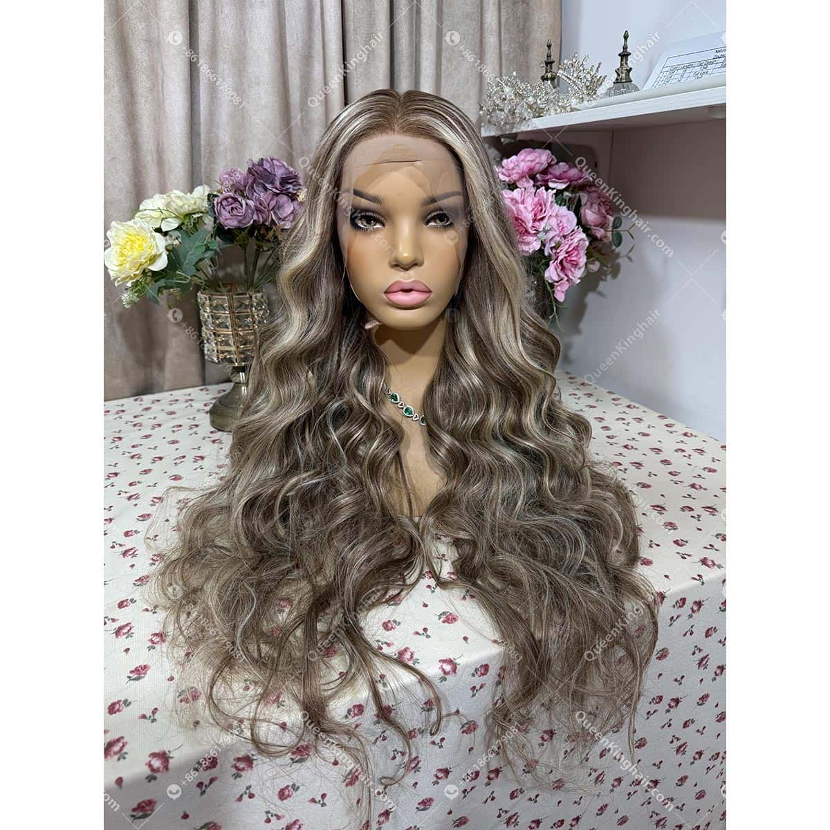 30 inches 13x6 transparent lace large cap 250% density brown and blonde balayage with blonde face framing color wavy