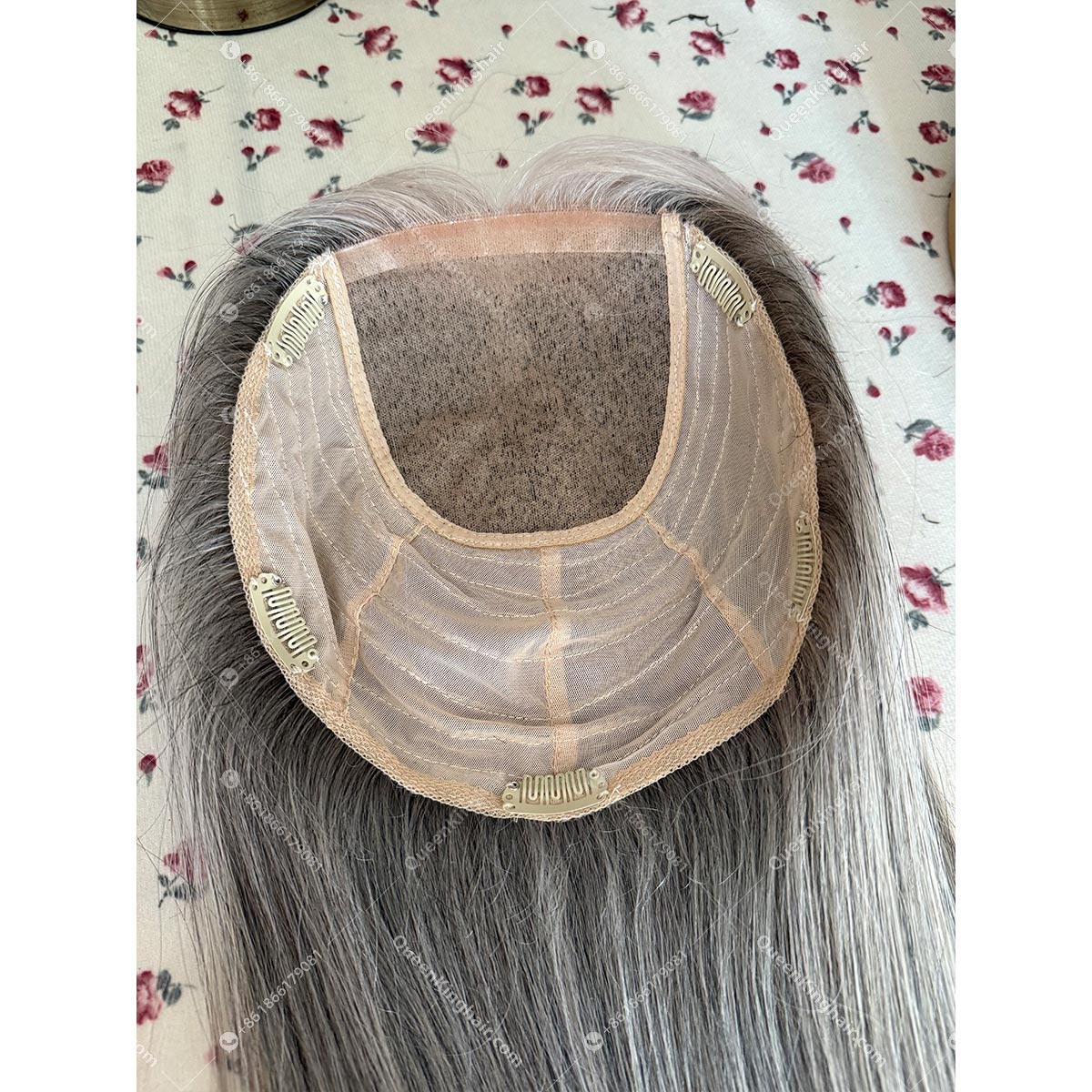Grey hair topper 8x8 with 4x4 silk base remy hair