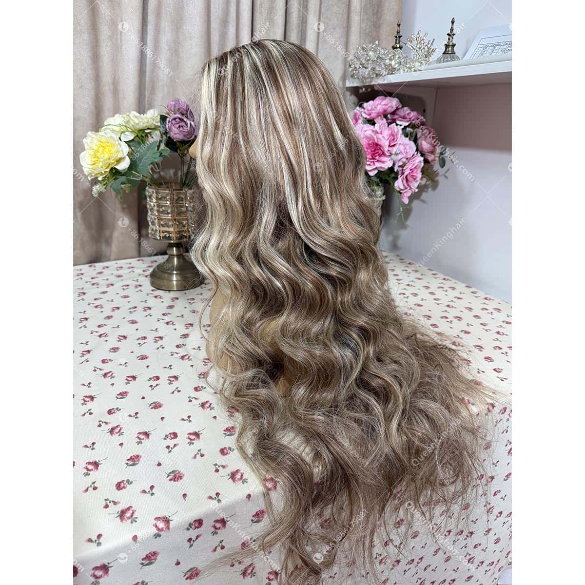 30 inches 13x6 transparent lace large cap 250% density brown and blonde balayage with blonde face framing color wavy