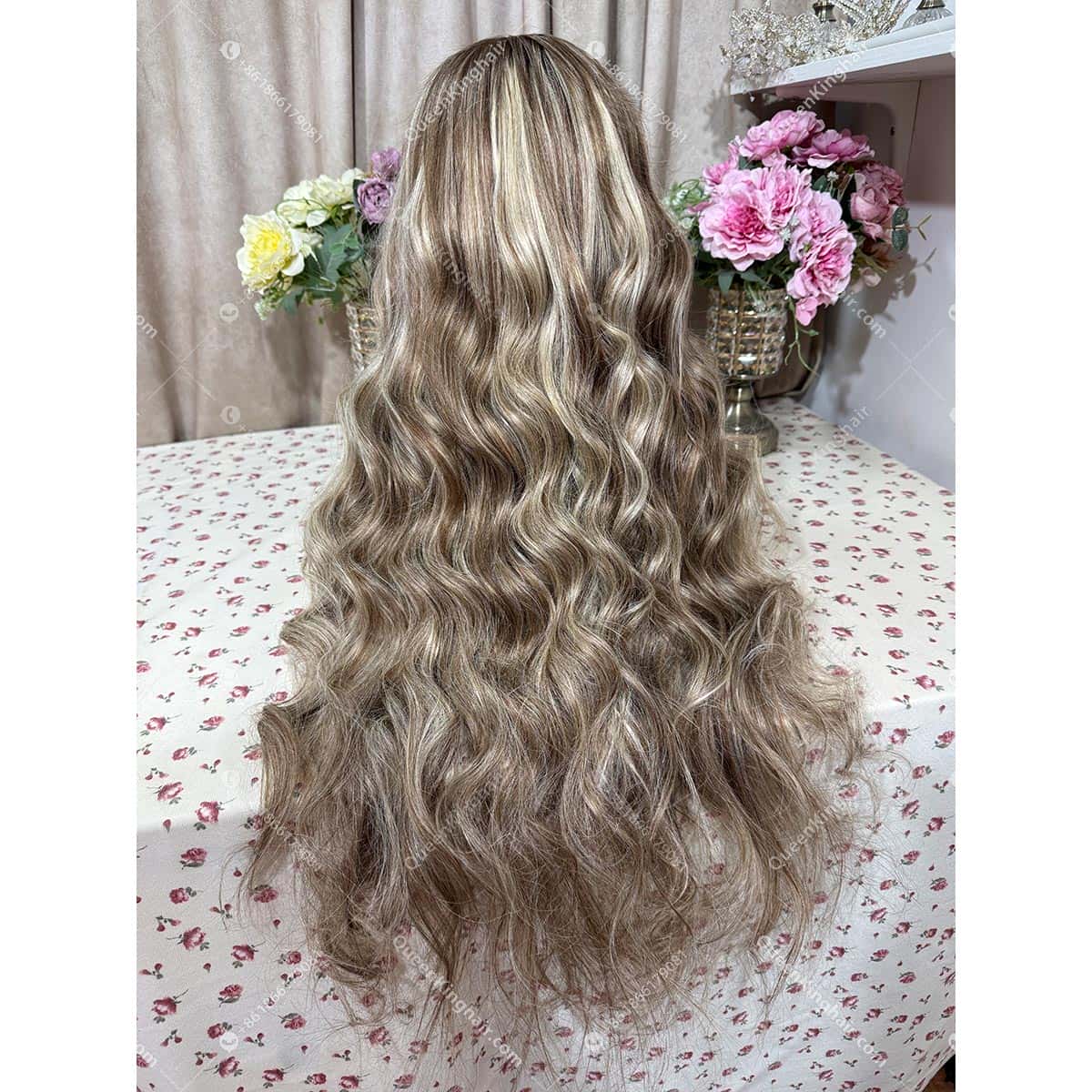 30 inches 13x6 transparent lace large cap 250% density brown and blonde balayage with blonde face framing color wavy