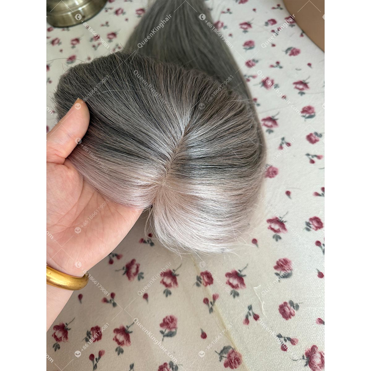 Grey hair topper 8x8 with 4x4 silk base remy hair