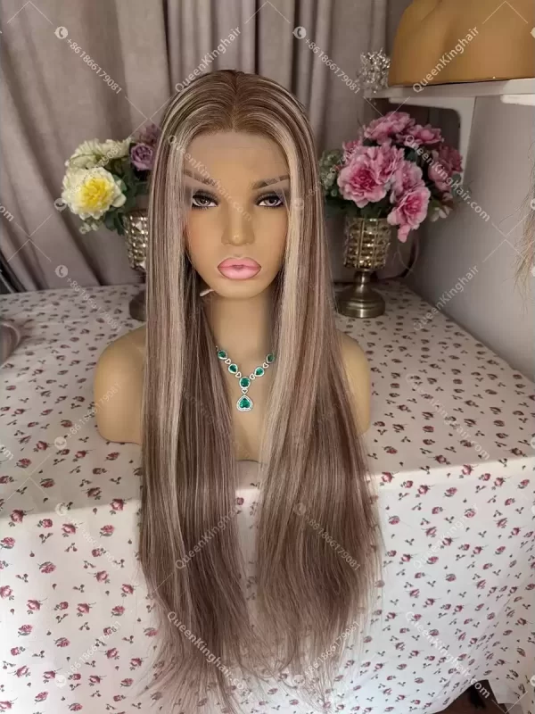 30 inches 13x6 transparent lace large cap 250% density brown and blonde balayage with blonde face framing color