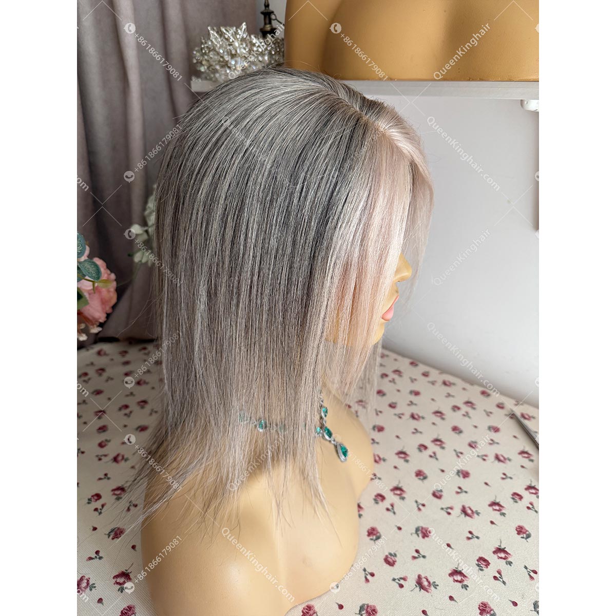 Grey hair topper 8x8 with 4x4 silk base remy hair