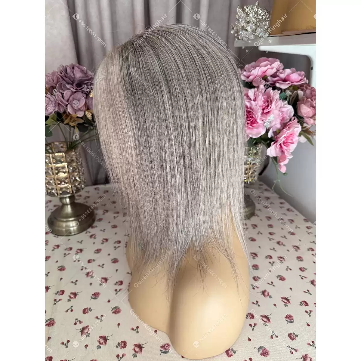 Grey hair topper 8x8 with 4x4 silk base remy hair