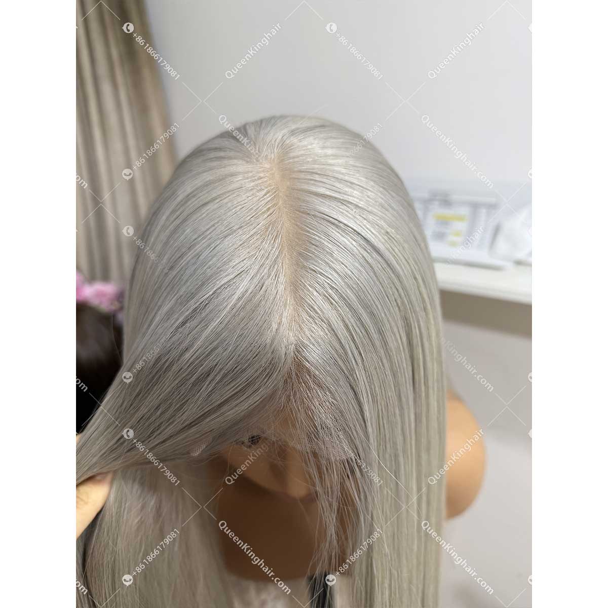 26 inches 13x6 transparent lace with 5x5 silk base double drawn virgin hair blonde grey color
