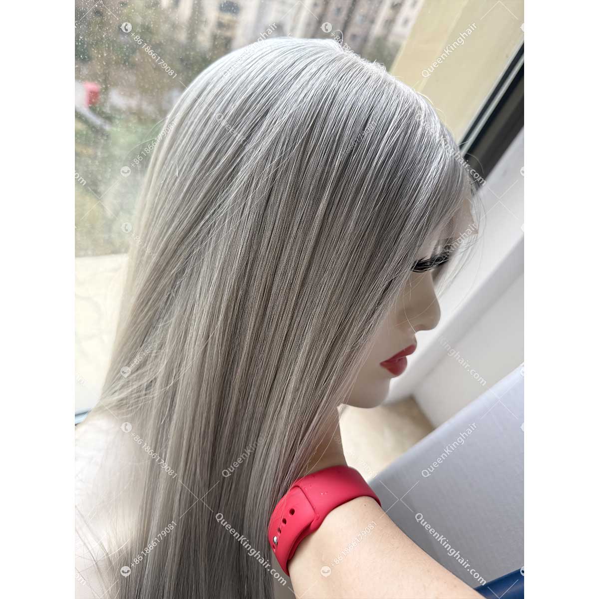 26 inches 13x6 transparent lace with 5x5 silk base double drawn virgin hair blonde grey color