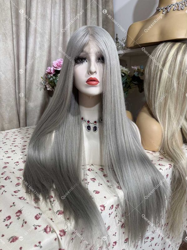 26 inches 13x6 transparent lace with 5x5 silk base double drawn virgin hair blonde grey color